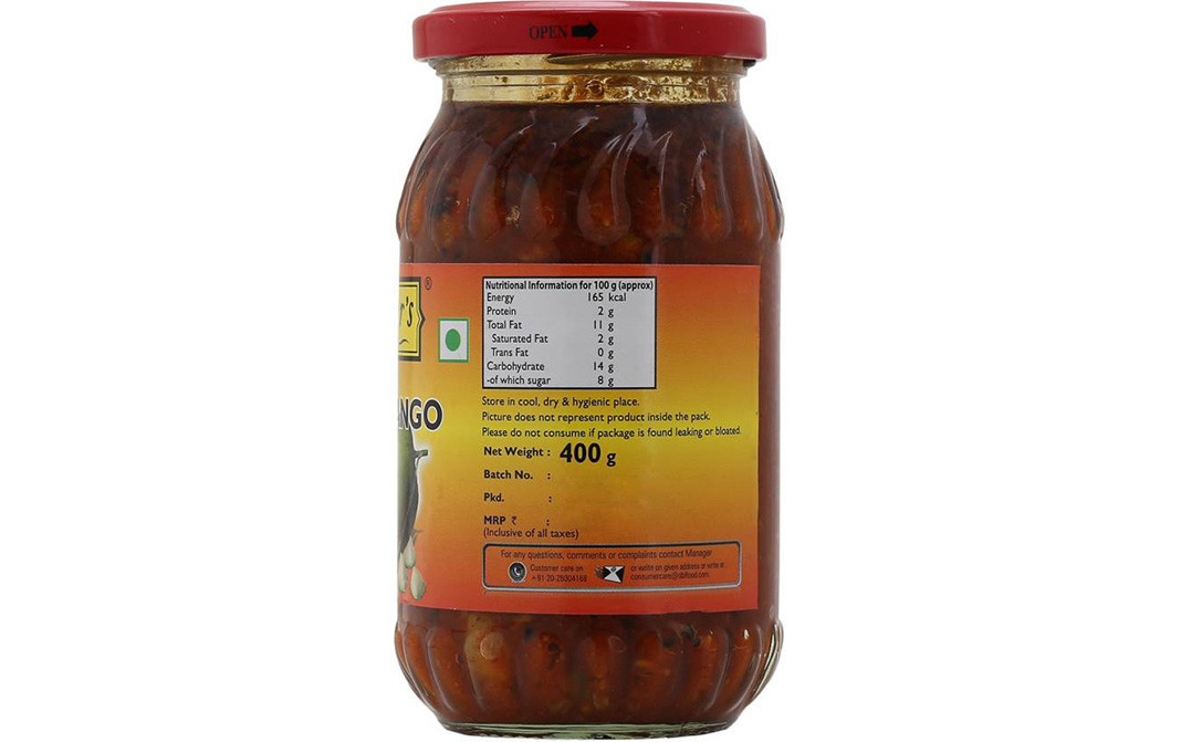 Mother's Recipe Punjabi Teekha Mango Pickle   Glass Jar  400 grams